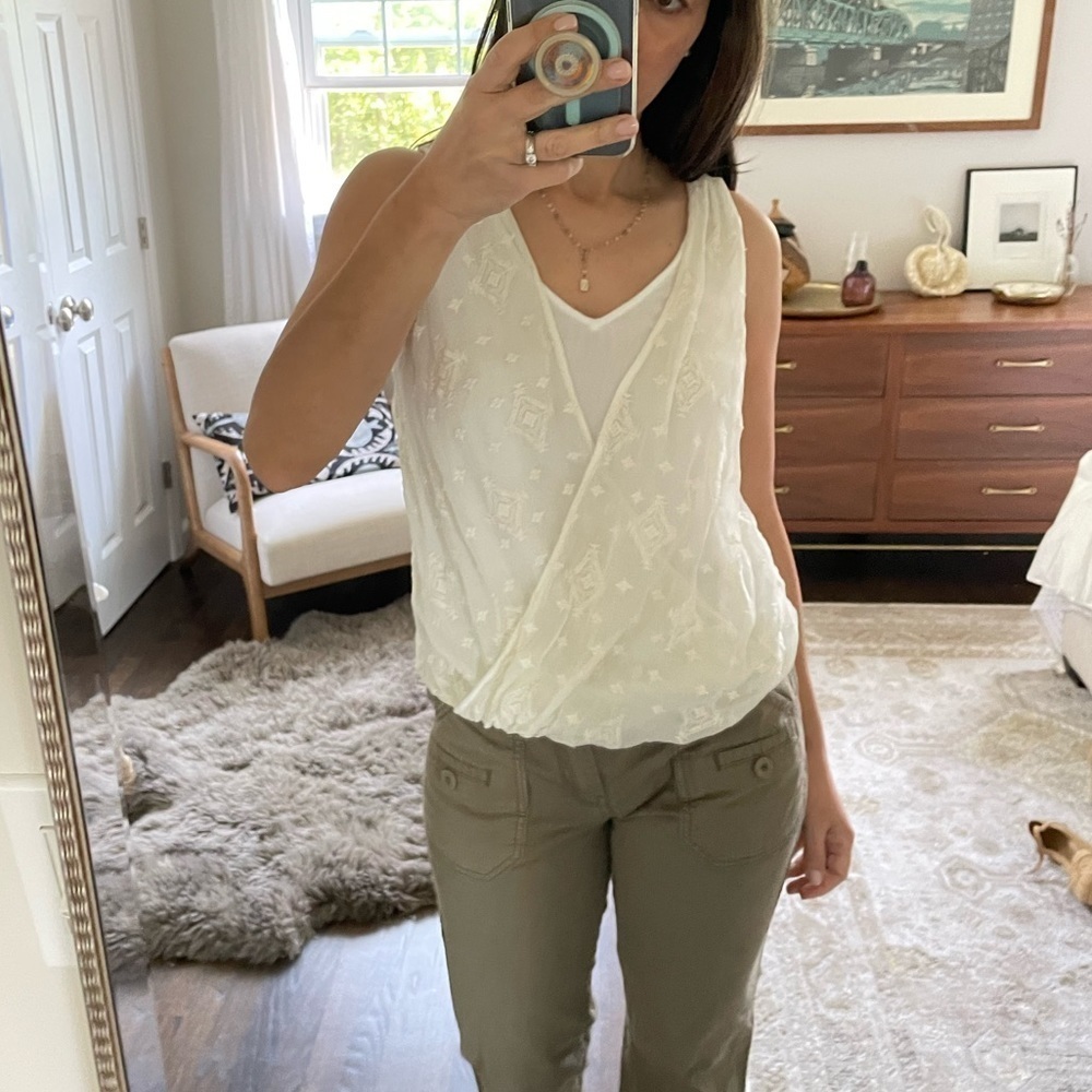 Ella Moss Cream Silk Drape Wrap Top